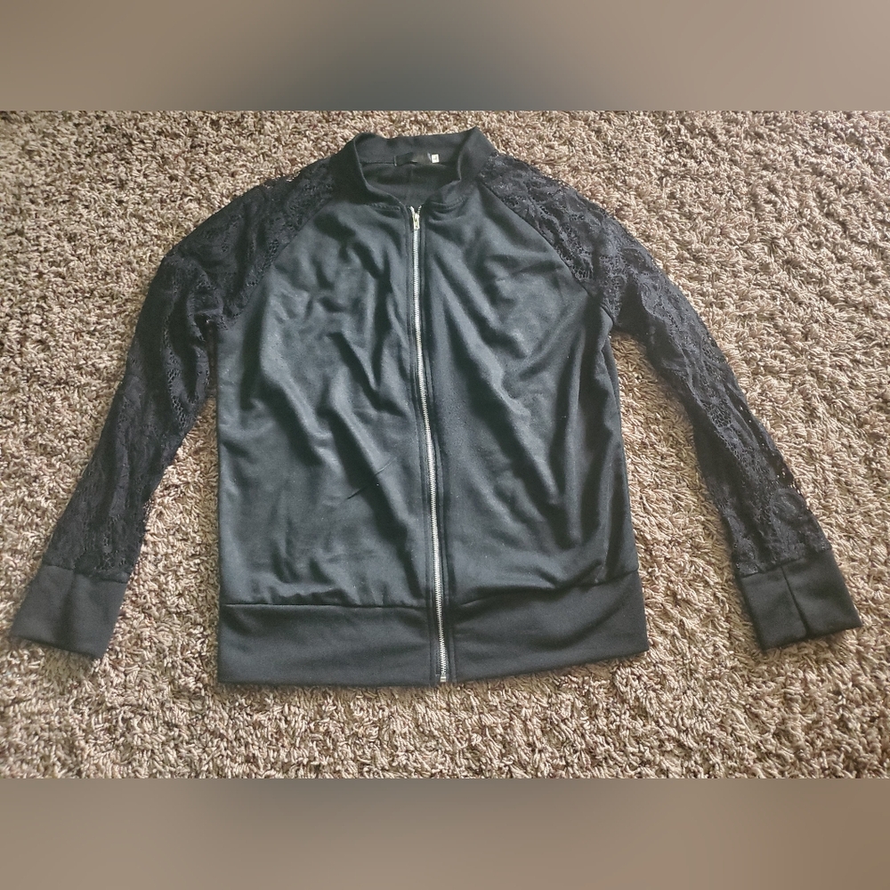Solid black zip up